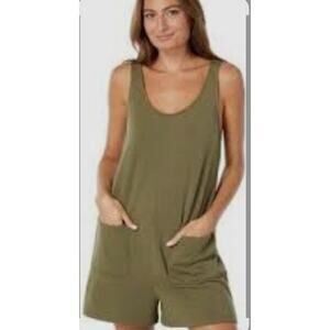 Madewell Superbrushed Pull-On Romper Size Large Olive Green Pockets Cozy